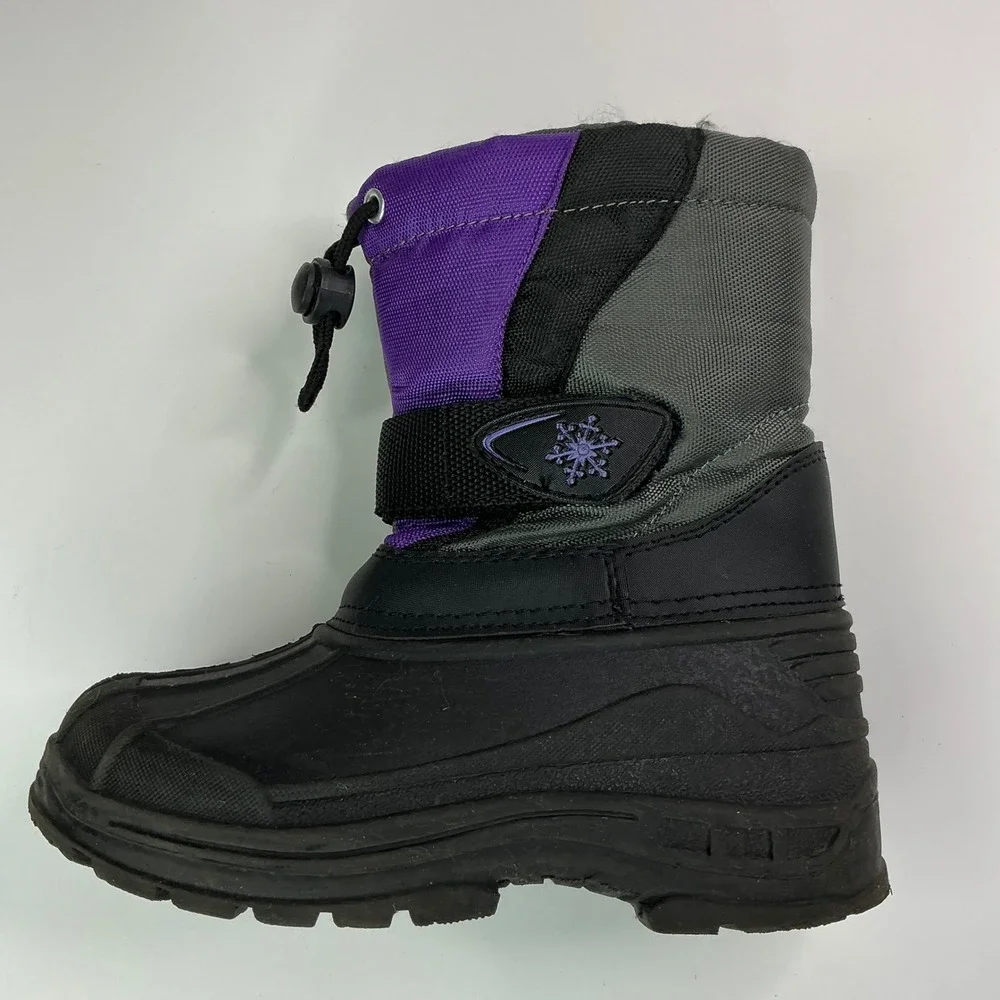 Black Gray Purple Snow Boots Kids Size 10 Waterproof Winter B84143I
